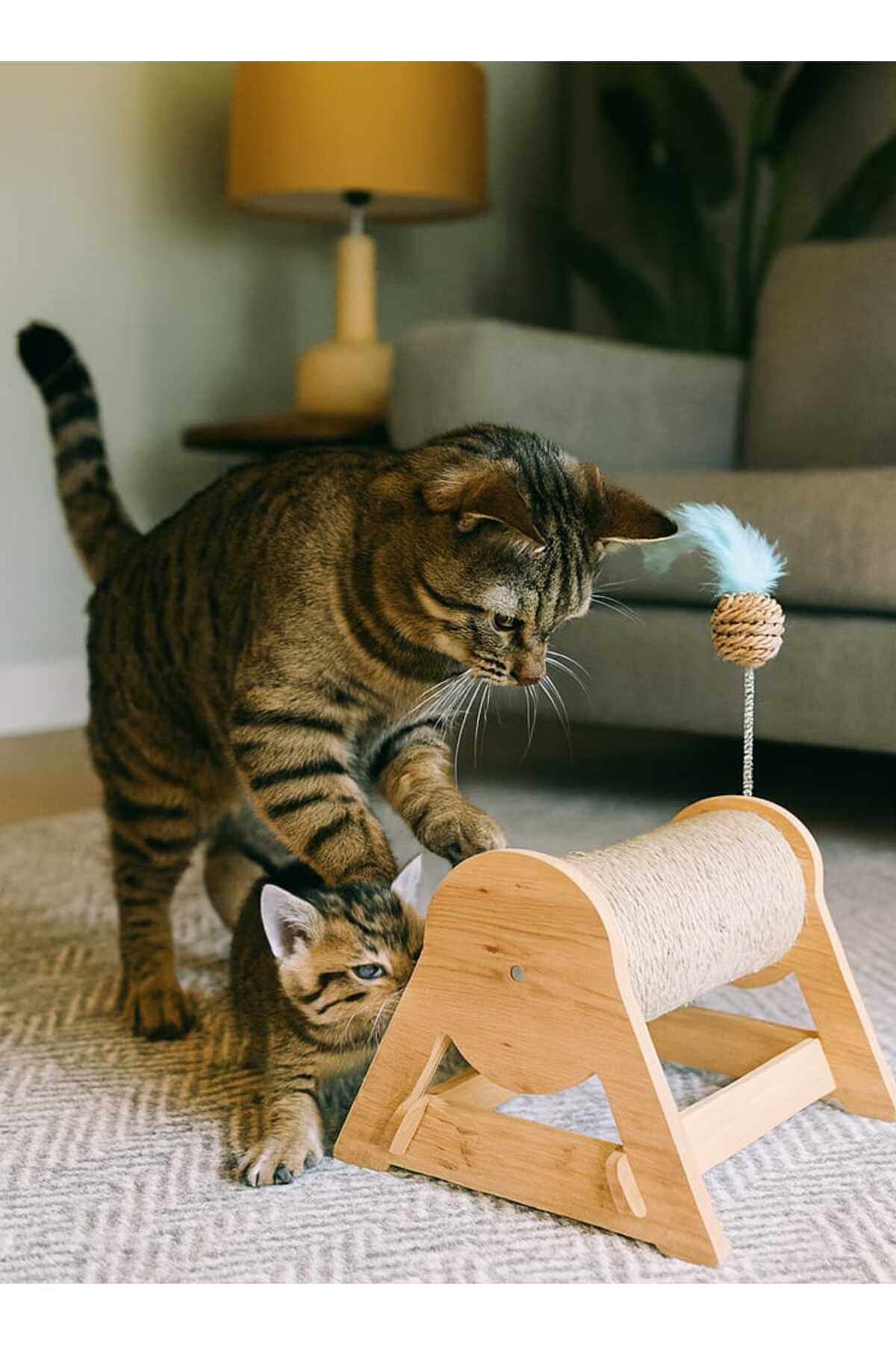 RealWood Kedi Tırmalama Tahtası - Yatay & Dönebilen - Yaylı Top Eklenmiştir - 29cm - Görsel 2