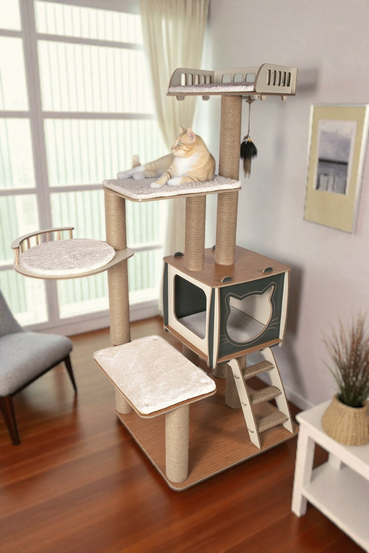 Patihomes Pati Homes Xl Katlı Kedi Oyun Evi Köşk Gri