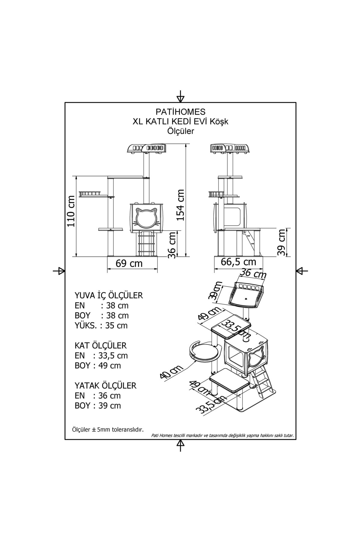Patihomes Pati Homes Xl Katlı Kedi Oyun Evi Köşk Gri - Görsel 3
