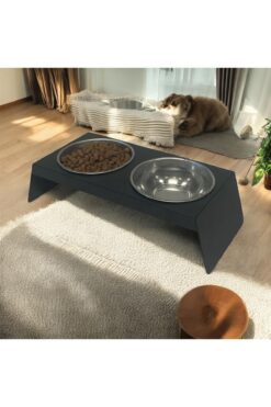 decorelax Evcil Hayvan Mama ve Su Kabı Standı, İkili Small Model Siyah, Paslanmaz Çelik, Yükseltilmiş, Kedi ve