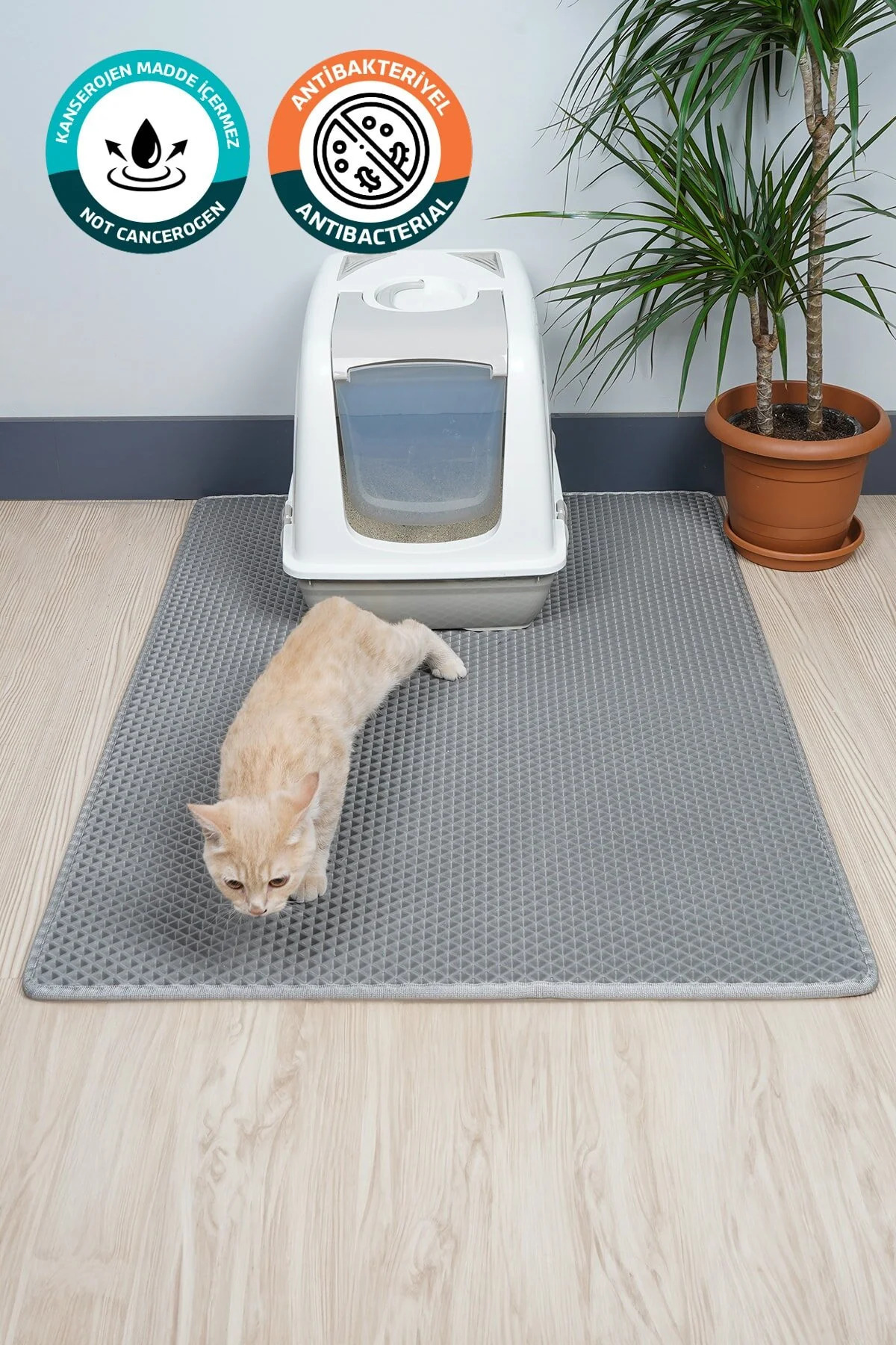 EvaCat 75x55 Cm Açık Gri Kedi Tuvaleti Kumu Paspası Kedi Matı Tuvalet Dahil Değildir