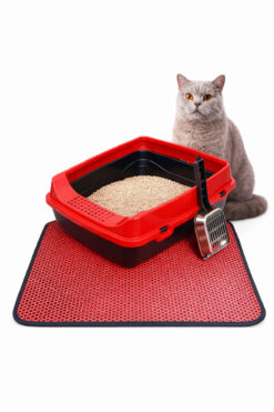chittoshop Elekli Açık Kedi Tuvaleti + Kedi Kum Paspası + Hediye Kürek - Kırmızı