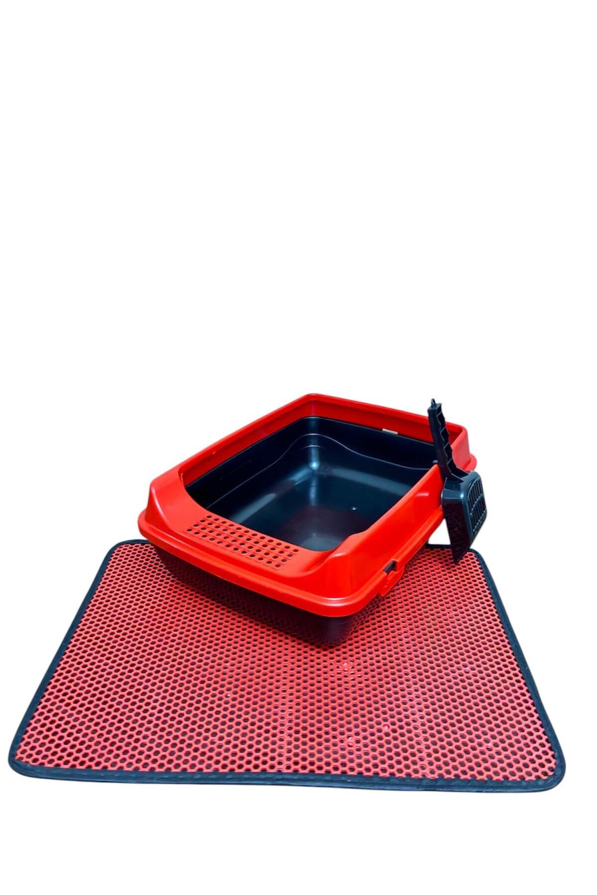 chittoshop Elekli Açık Kedi Tuvaleti + Kedi Kum Paspası + Hediye Kürek - Kırmızı - Görsel 2