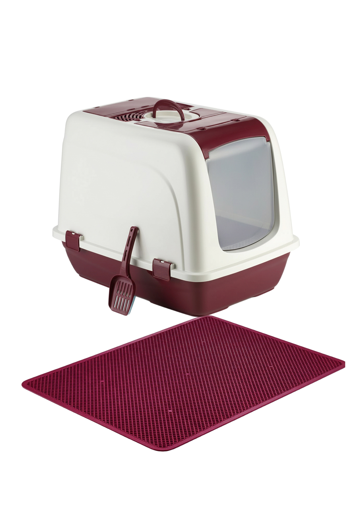 Petozi Kapalı Büyük Boy Kedi Tuvaleti XXL 52x66x46cm Elekli Paspas Hediyeli