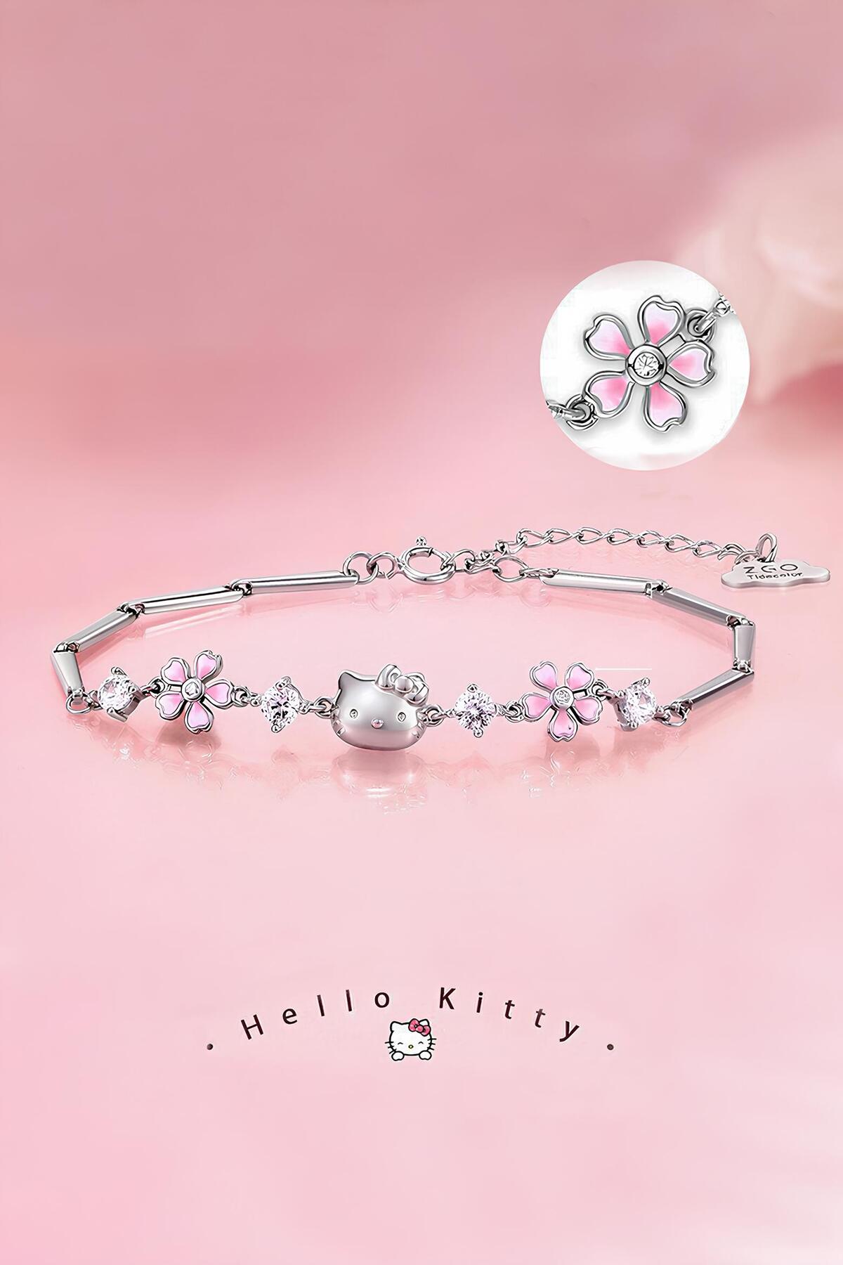 The Collection Hello Kitty Mineli Çiçek Detaylı Çelik Bileklik