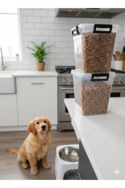 Tercih Home Kedi Köpek Kuru Mama Kum Saklama Kabı Kutusu Seti 8LTx2