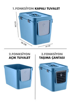 SENNEDİLERSEN PetGrow XXL 3 Fonksiyonlu Premium Kapalı Kedi Tuvaleti ve Taşıma Çantası 56 x 40 x 43 Cm