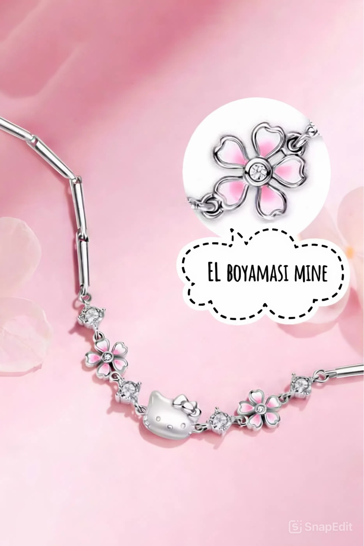 The Collection Hello Kitty Mineli Çiçek Detaylı Çelik Bileklik - Görsel 2