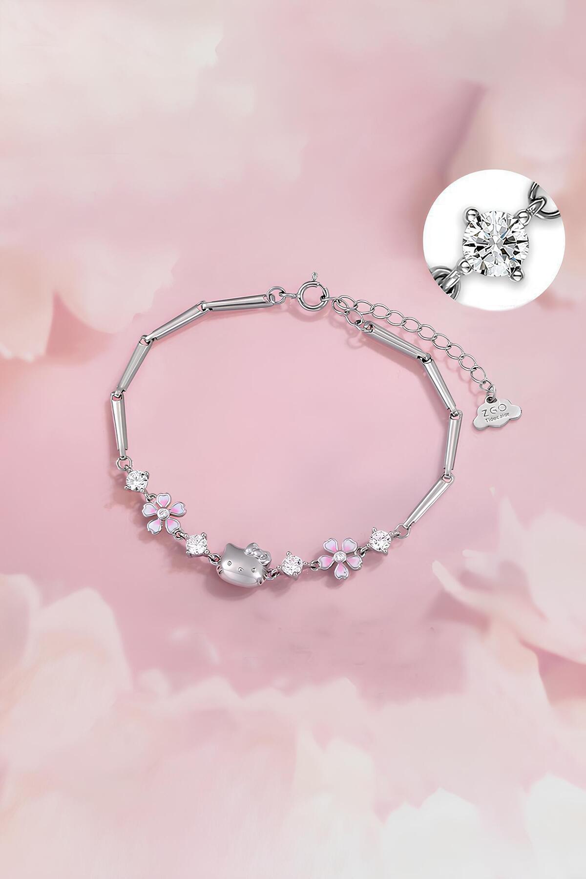 The Collection Hello Kitty Mineli Çiçek Detaylı Çelik Bileklik - Görsel 3