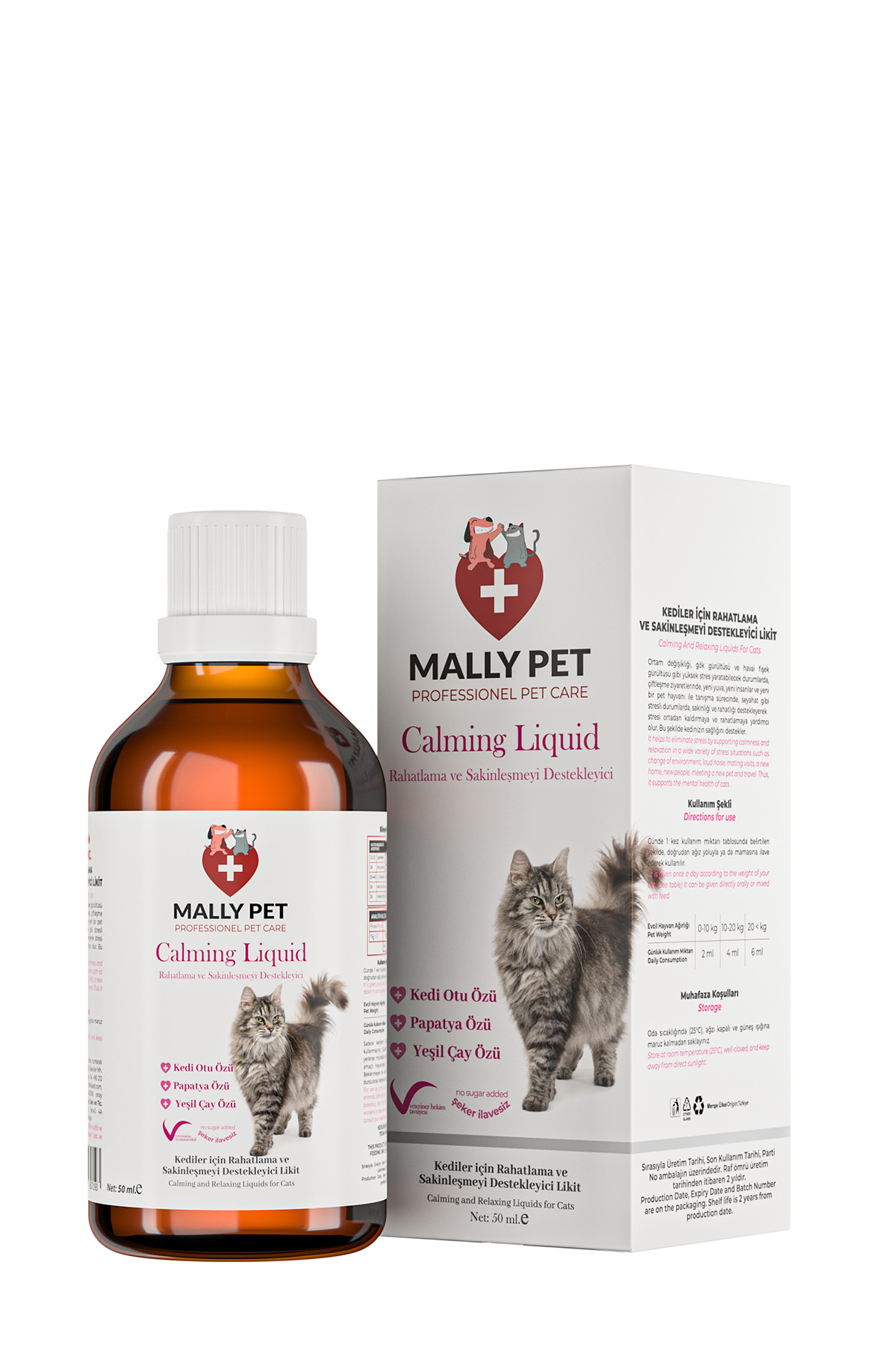 MALLY PET PROFESSIONEL PET CARE Kediler İçin Rahatlama ve Sakinleşmeyi Destekleyici Damla Calming Liquid 50 ml