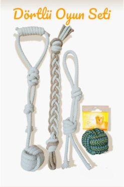 Thaze 7/24 AVM Dörtlü Hijyenik Oyun Seti Tut Çek, Diş Kaşıma, Stres Köpek Oyuncağı