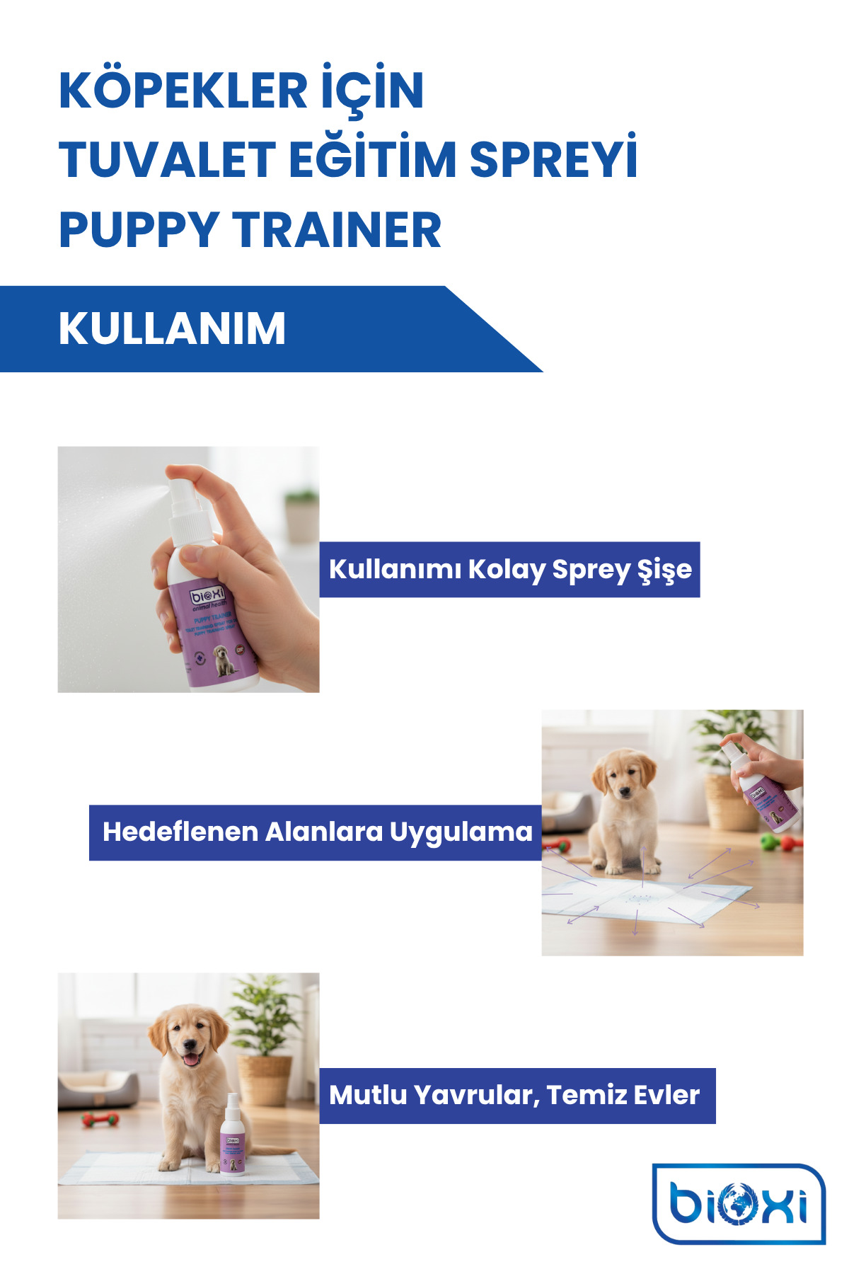 Bioxi Yavru Köpek Tuvalet Eğitim Spreyi, Ped Alıştırma Sıvısı, Puppy Trainer 100 ml - Görsel 2