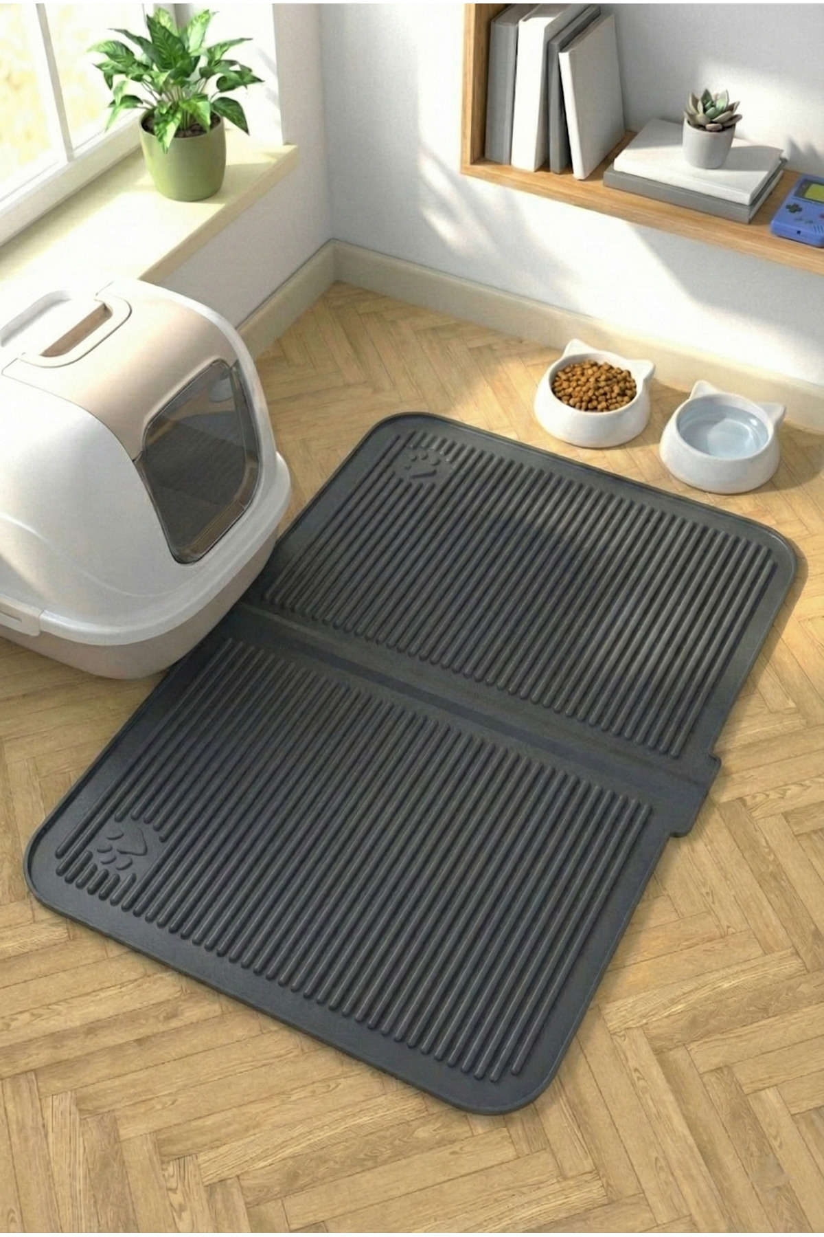 Decorx Silikon Kedi Kumu Paspası Havuzlu Yıkanabilir Kedi Tuvaleti Önü Matı Büyük Boy 40x60