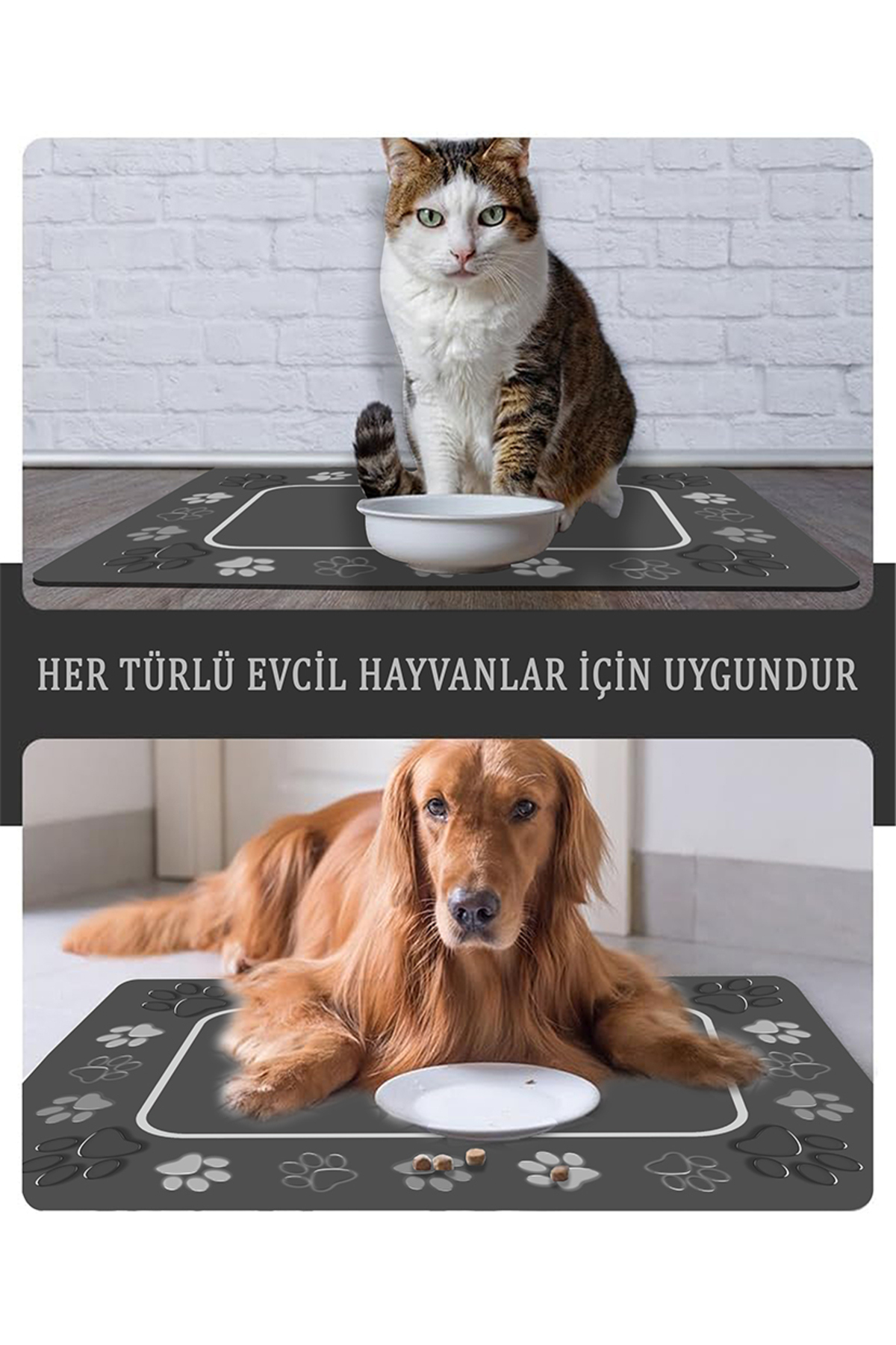 AsMat Paw Evcil Hayvan Besleme Matı Pati Figürlü Kaymaz KolayTemizlenir Su İtici Kedi Köpek Mama Mat/Paspası - Görsel 2