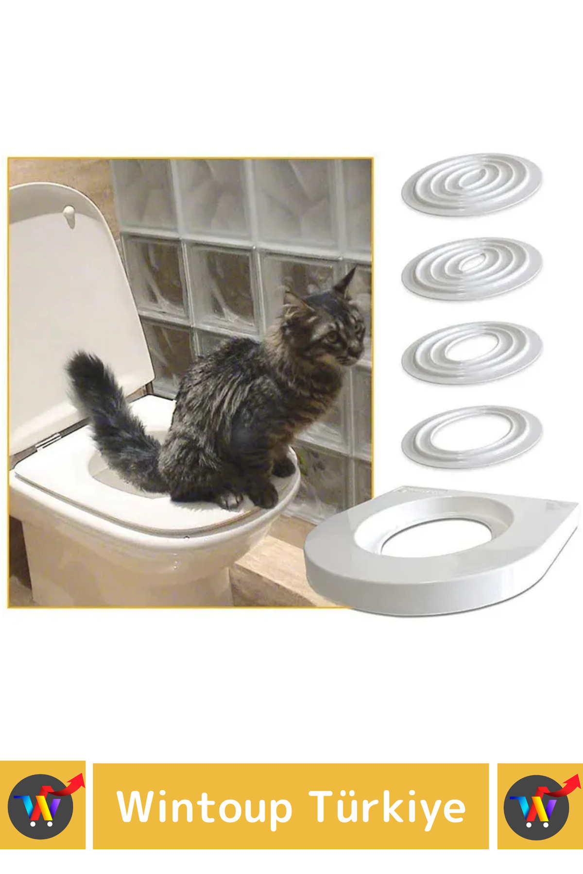Wintoup Premium Kedi Klozet Alıştırma Kapağı Kum Kabı WC Yavru Yetişkin Kedi Hijyenik Tuvalet Eğitim Seti - Görsel 3