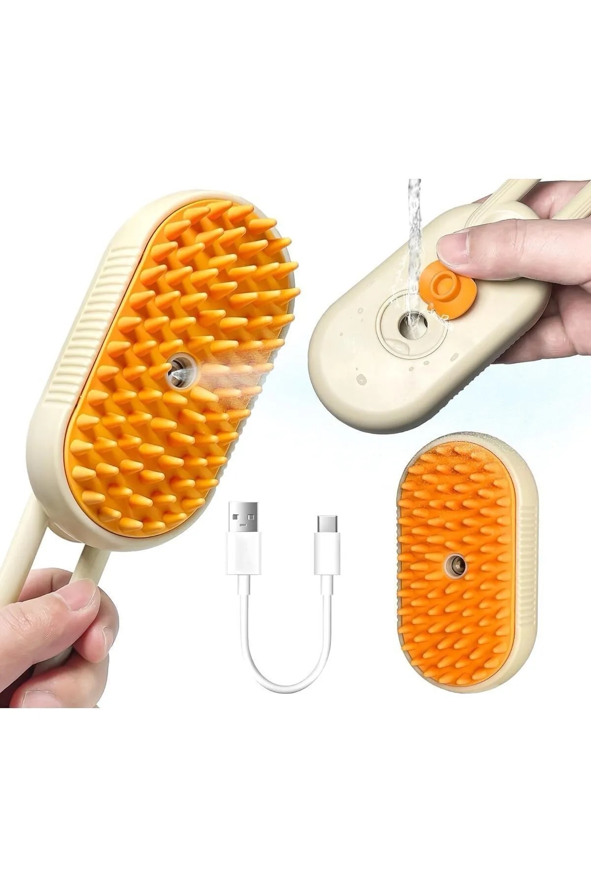 BEYZANA Saplı Buharlı Kedi Tarağı, Buharlı Kedi & Köpek Yıkama Fırçası Tarağı Yumuşak Silikonlu - Görsel 2