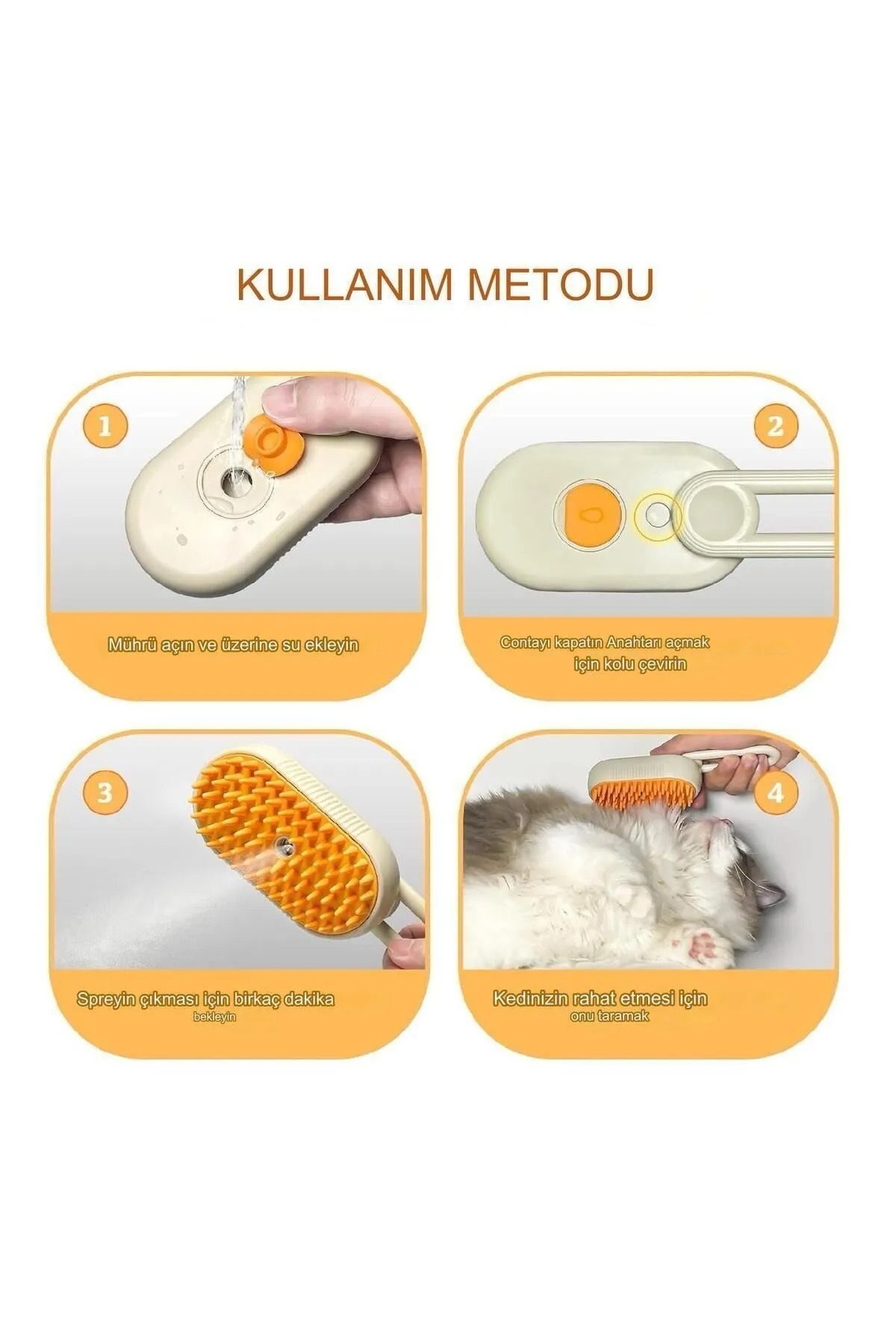 BEYZANA Saplı Buharlı Kedi Tarağı, Buharlı Kedi & Köpek Yıkama Fırçası Tarağı Yumuşak Silikonlu - Görsel 3