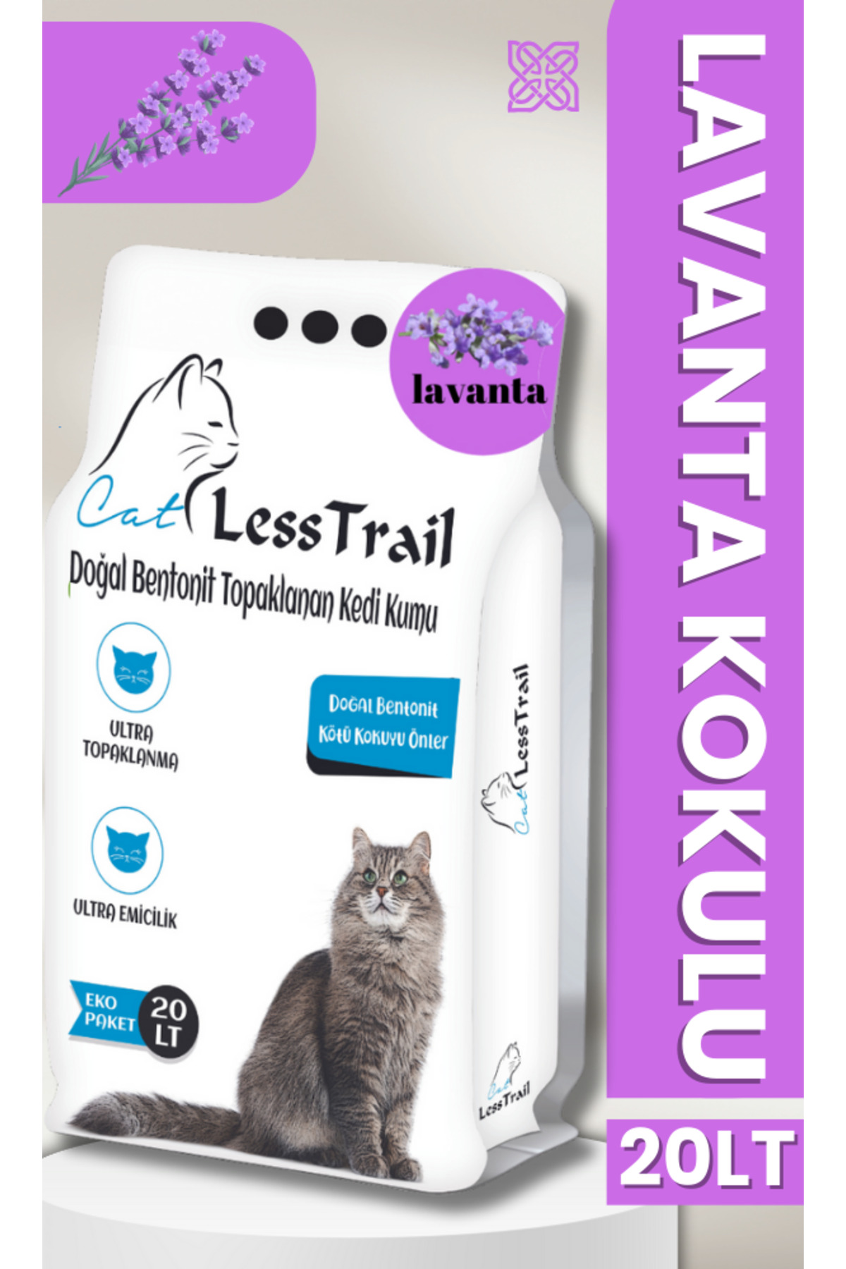 Genel Markalar Trail 20 Lt Ince Tane Lavanta Kokulu Beyaz Bentonit Kedi Kumu