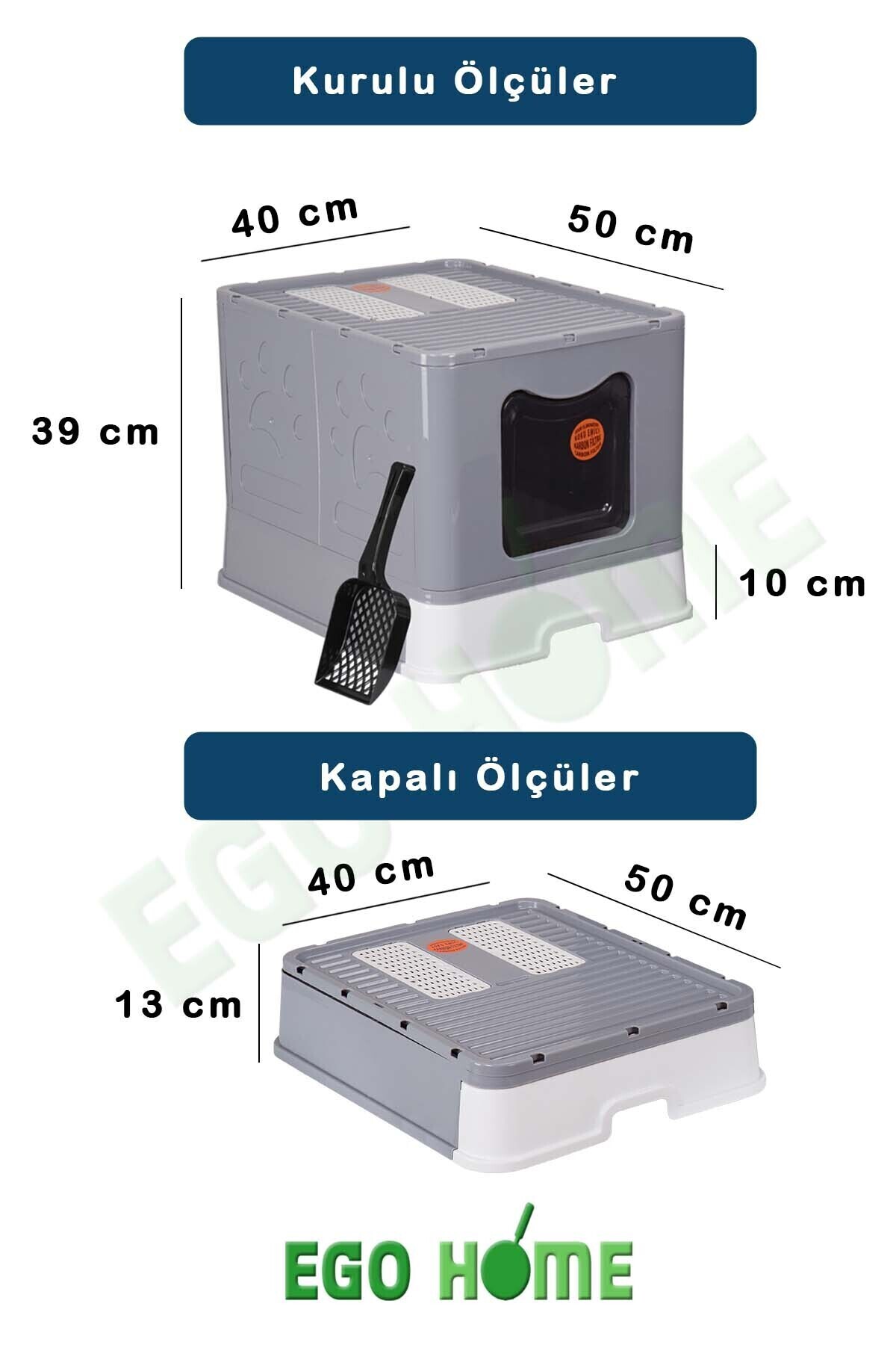 ego home Xxl Kapalı Çekmeceli Kedi Tuvaleti Yeni Nesil Katlanabilir Çekmeceli Kedi Tuvaleti - Görsel 3