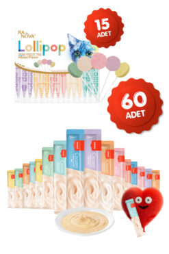 Wanpy Krema Kedi Ödül Maması 60 Adet 14gr 15li Karışık Lezzet Lolipop Kedi Ödülü Hediyeli