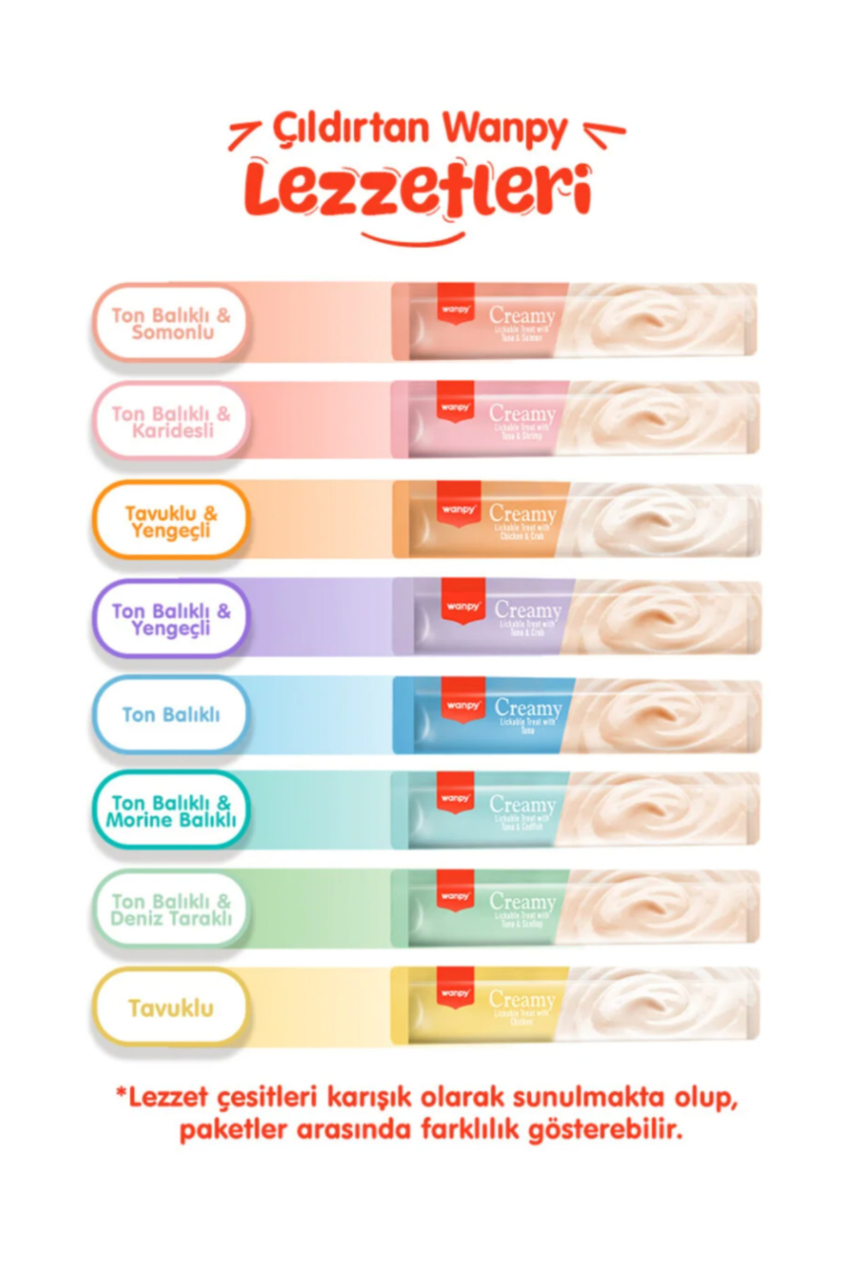 Wanpy Krema Kedi Ödül Maması 60 Adet 14gr 15li Karışık Lezzet Lolipop Kedi Ödülü Hediyeli - Görsel 3