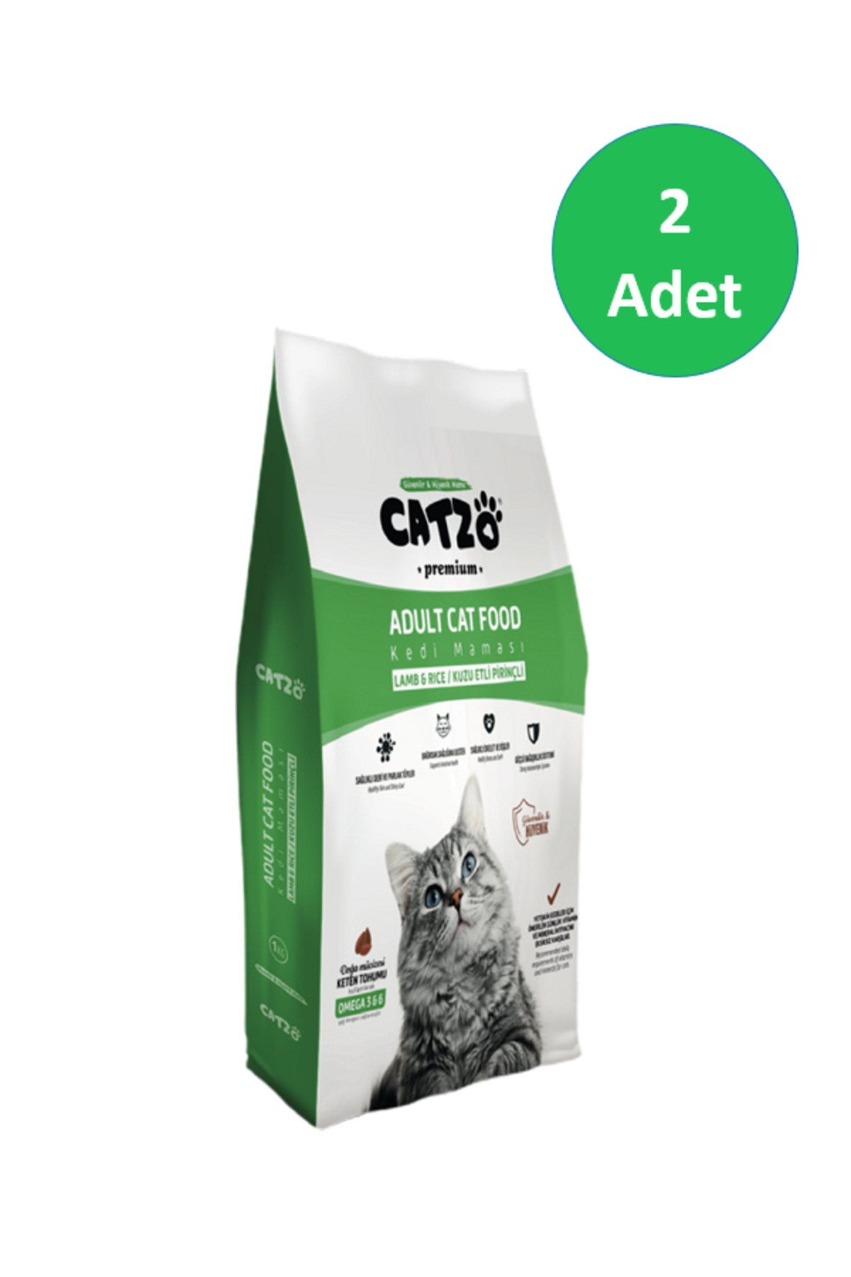 Catzo Premium Kuzu Etli 1 Kg Kedi Maması Sağlıklı Deri, Parlak Tüy Bağırsak ve Sindirim Destekli -(2 Adet)