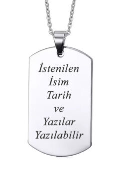 Takı Dükkanı Kişiye Özel İsim Tarih Yazı Yazılı Asker Künyesi Çelik Erkek Kolye eck60