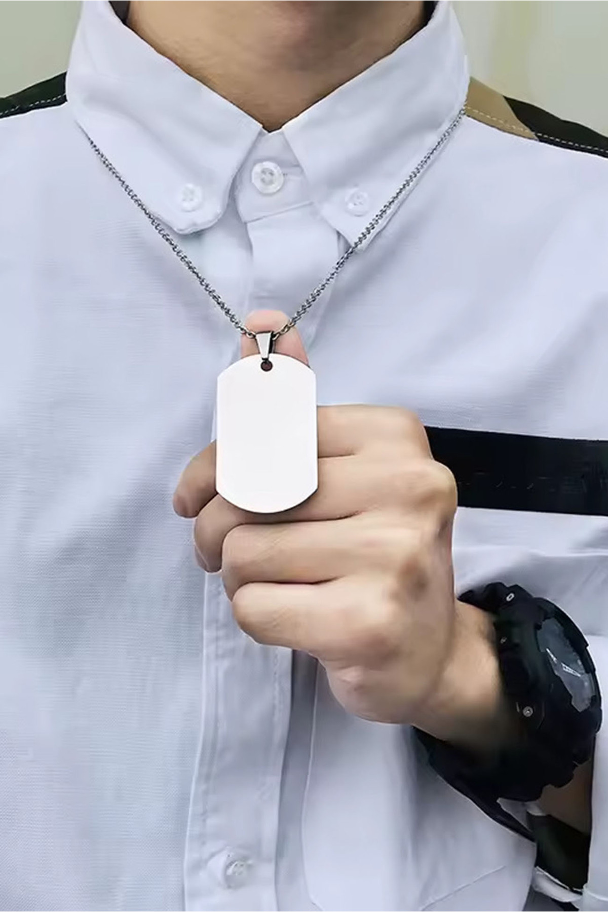 Takı Dükkanı Kişiye Özel İsim Tarih Yazı Yazılı Asker Künyesi Çelik Erkek Kolye eck60 - Görsel 3