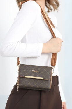 Armine Kadın Kahverengi Noktalı Orta Boy Çapraz Askılı El & Omuz Çantası 381