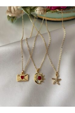 Asia by Leuvoié Asia By Leuvoie Üçlü Kombin Altın Kaplama Sembol Kolye Seti