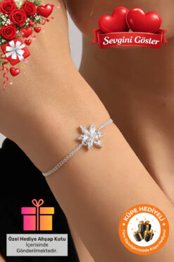 Lucente Jewellery 925 Ayar Hediye Kutulu Beyaz Lotus Çiçeği Gümüş Kaplama Sevgililer Günü Ametist Taşlı Bileklik