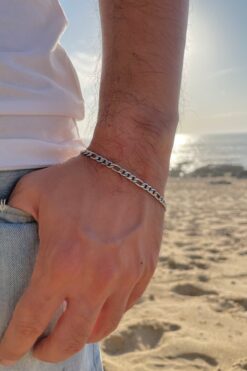 Takı Dükkanı Paslanmaz Çelik 4mm Figaro Spor Model Erkek Zincir Bileklik eck55b