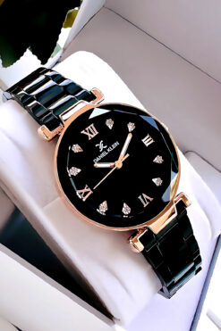 Daniel Klein Orijinal Kesme Cam Kadın Kol Saati Su Geçirmez Siyah Renk Çelik Kordon Hediye Bileklik Dkby2012c5