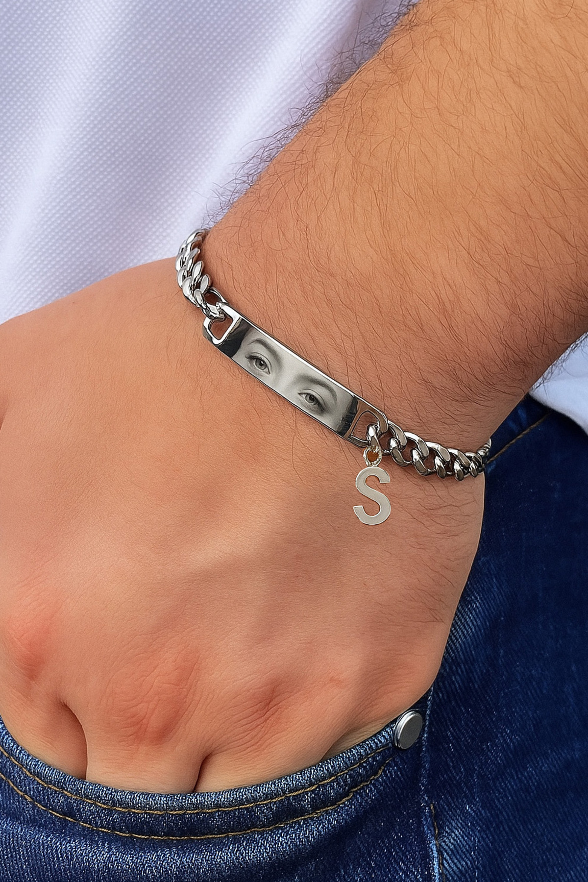 Takı Dükkanı Harfli Kişiye Özel Göz Resim Baskılı Paslanmaz Çelik Bileklik Sevgiliye Hediye scb83h