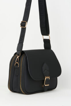 Vivaq Kadın Yonca Siyah 4 Cepli Kapaklı Kolon Askılı Fermuar ve Çıt Çıt Kapama El Kol Ve Omuz Çantası