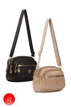 Adelina Bags Kadın Çapraz Askılı Günlük Siyah ve Vizon Omuz Çantası 2 Adet