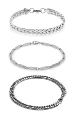 The Collection 3'lü Unisex Kararmaz Çelik Urban Ezme Singapur Küba Model Spor Bileklik Set