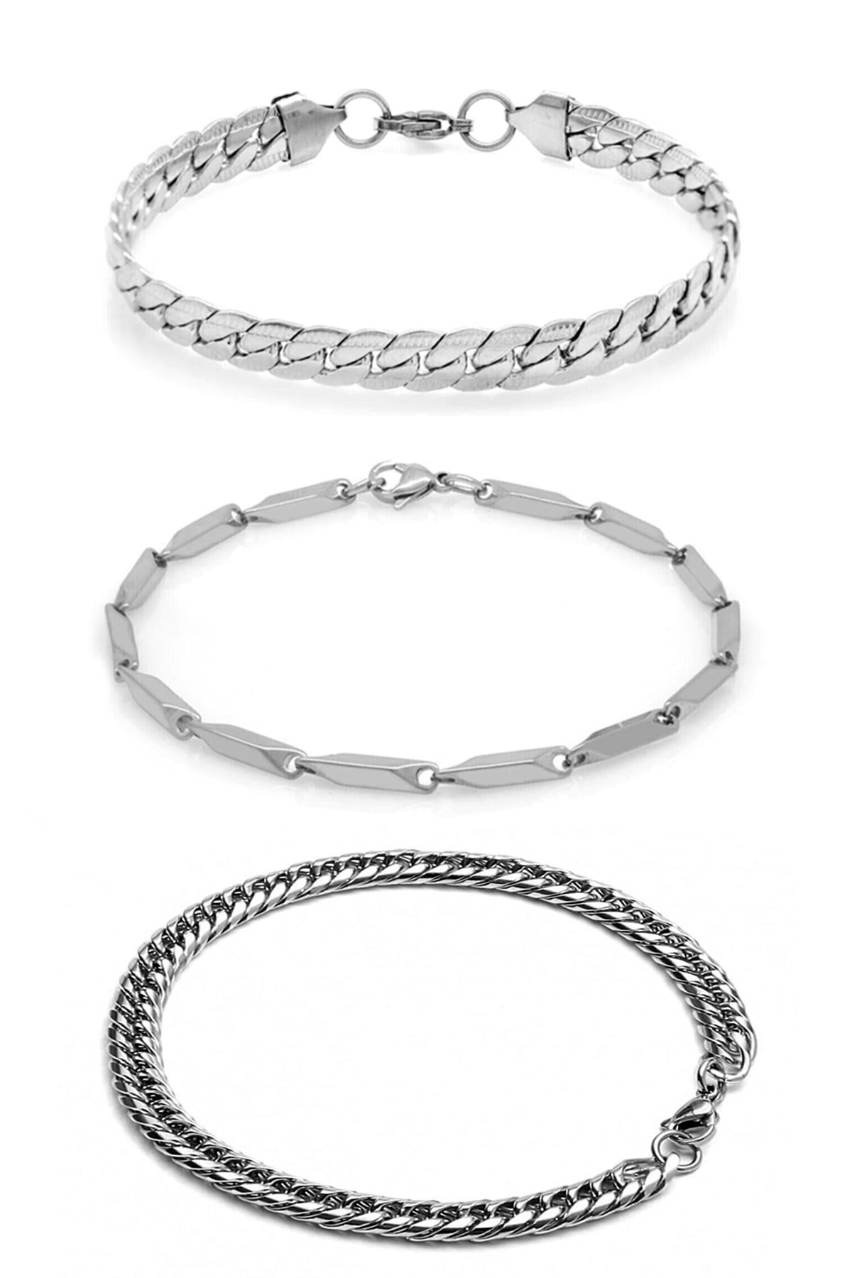 The Collection 3'lü Unisex Kararmaz Çelik Urban Ezme Singapur Küba Model Spor Bileklik Set