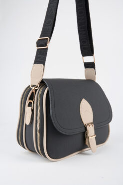 Vivaq Kadın Yonca Siyah Vizon 4 Cepli Kapaklı Fermuar ve Çıt Çıt Kapama Kol Ve Omuz Çantası