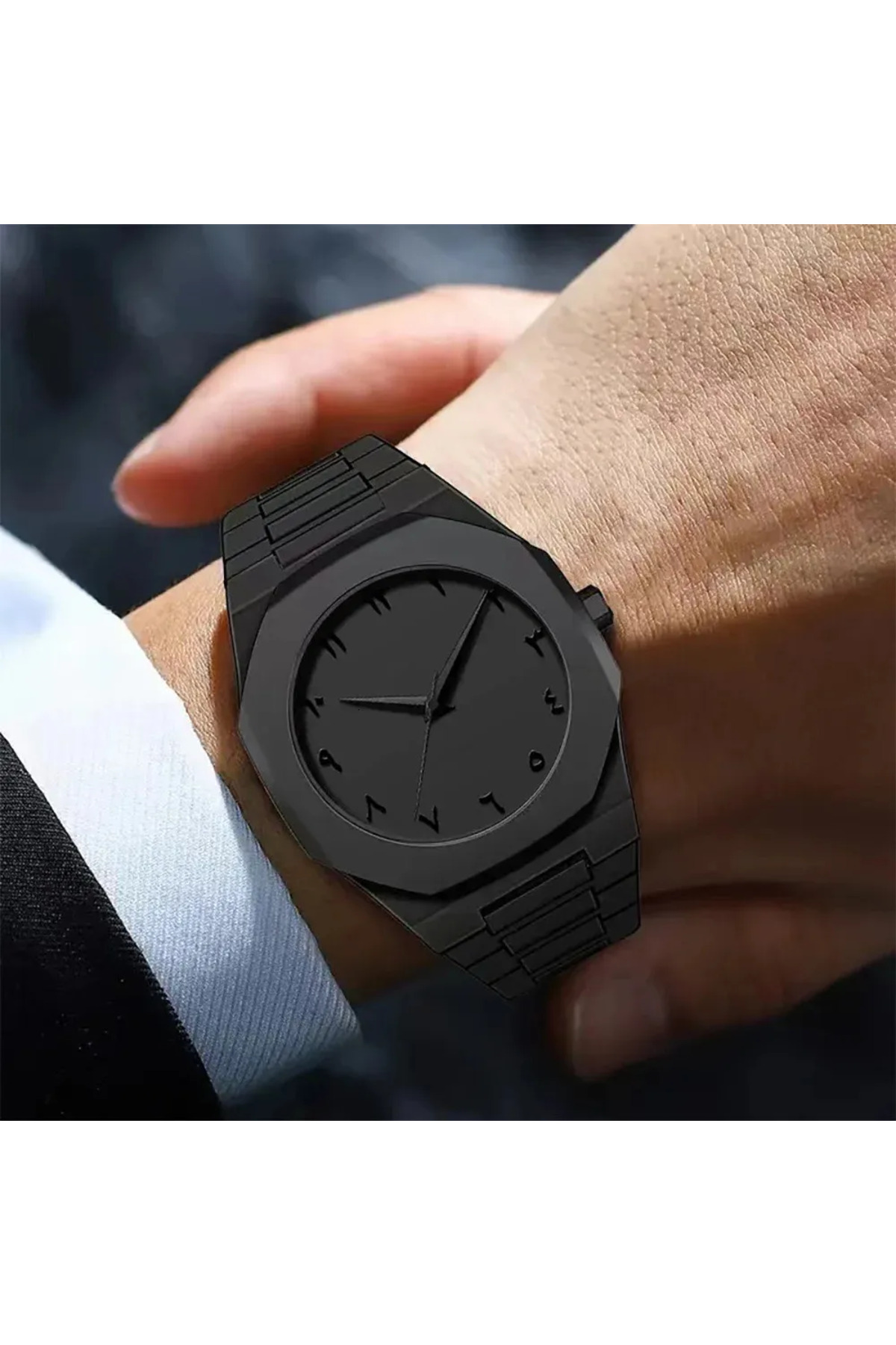 Goldwatches Dubai Tam Siyah Unisex Kol Saati, Arapça Kadran, Su geçirmez, Kutulu, Polikarbon