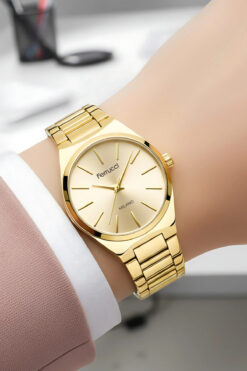 Ferrucci Çelik Kordon Çelik Kasa Kadın Kol Saati, Bileklik Hediye Gold zmfer201