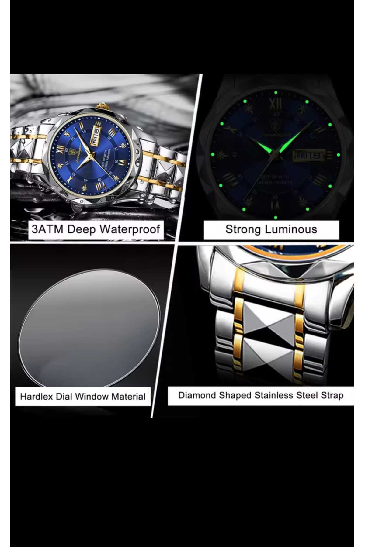 POEDAGAR Orijinal Paslanmaz Çelik Erkek Lüx 1.Sınıf Kol Saati - Görsel 3