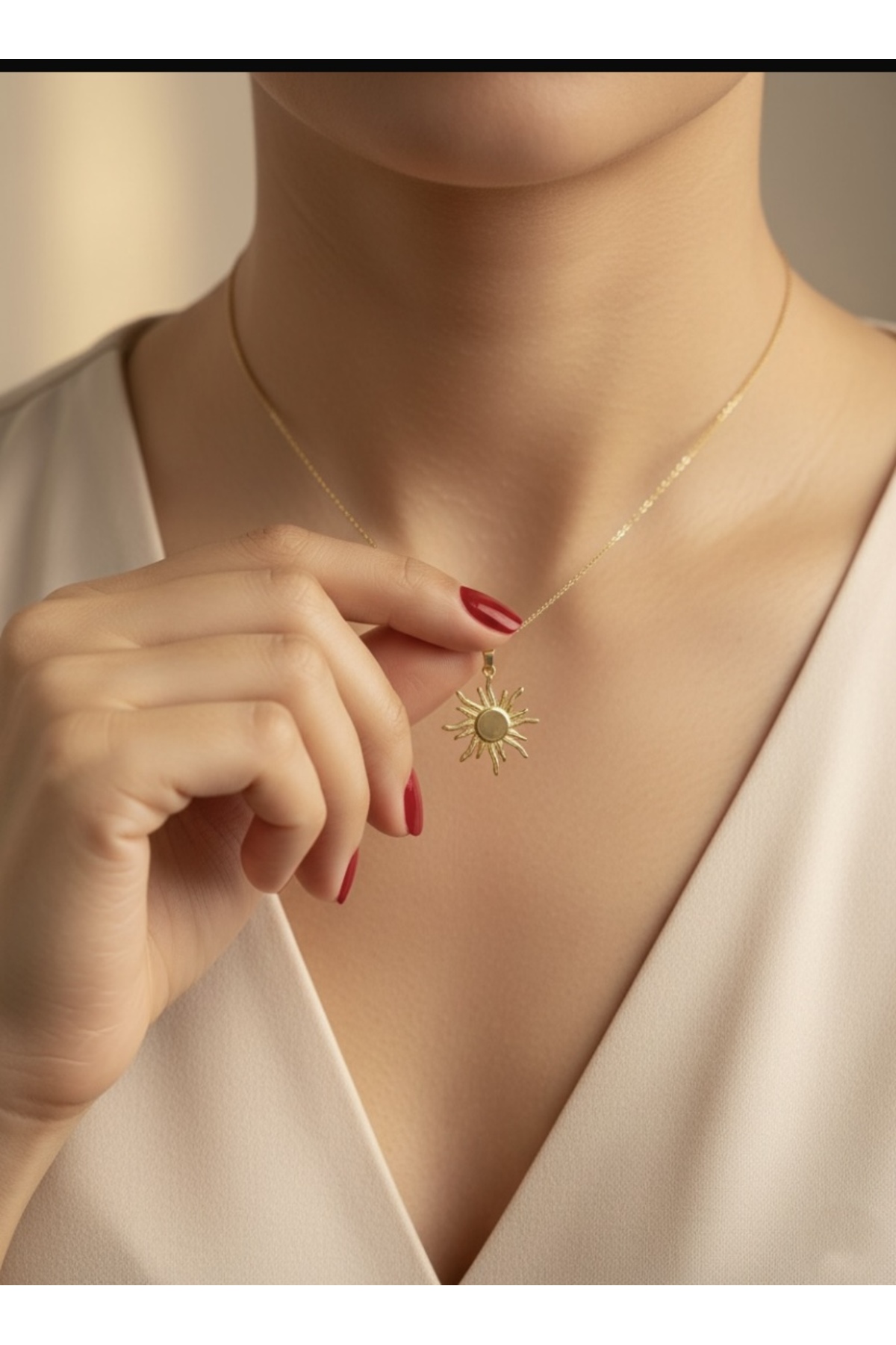 VELMORIA Çelik Kararmaz Paslanmaz Kadın Güneş Kolye - Görsel 3