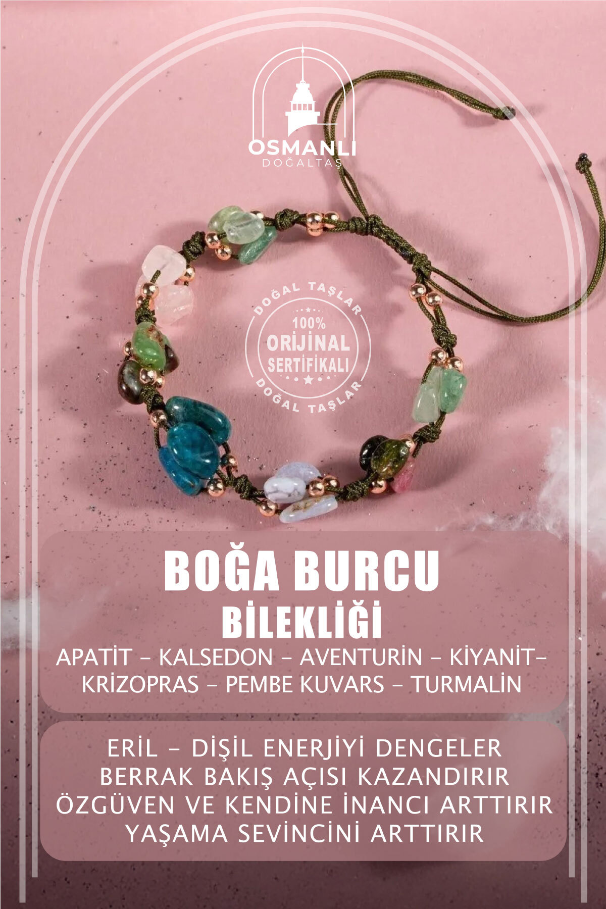 OSMANLI DOĞAL TAŞ Boğa Burcu Doğal Taş Natürel Makrome Bileklik