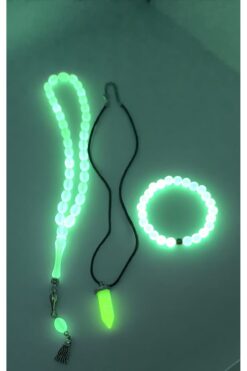 Lio20 Fosforlu Kedigözü Tesbih,Bileklik,Kolye Set-Karanlıkta Parlar-Sevgili Arkadaş Aile Aksesuar