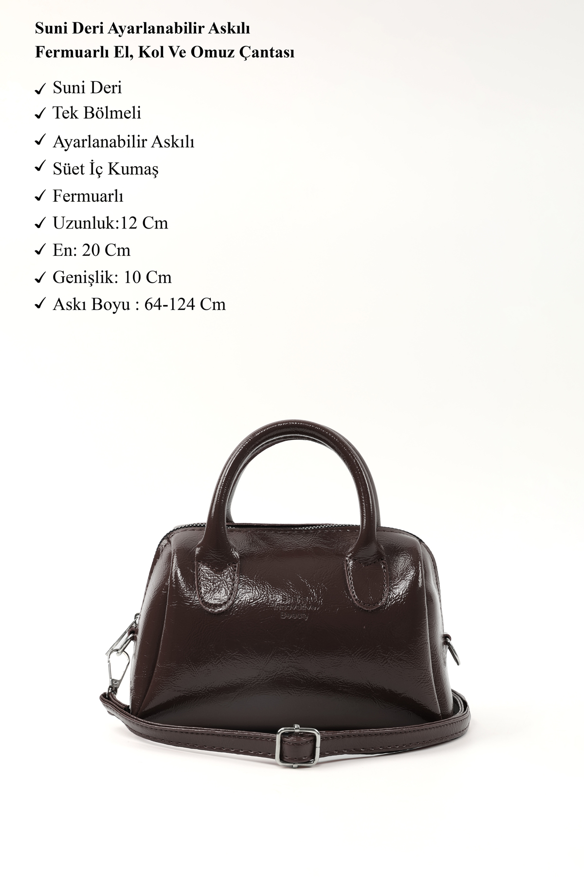 SHAKA Kırışık Dokulu Kahverengi Shk184 Suni Deri ,Fermuarlı Tek Bölmeli ,Askılı El, Kol ve Omuz Çantası - Görsel 3