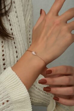 SUNSHINE 925 Ayar Rose Kaplama Beyaz Taşlı Taşlı Kuğu Gümüş Bileklik