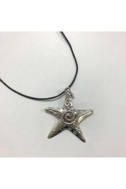 LAİKA Antik Gümüş Kaplama Deri İpli Spiral Yıldız Kolye 60 CM