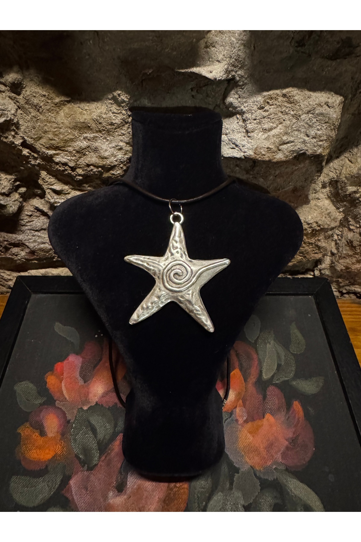 LAİKA Antik Gümüş Kaplama Deri İpli Spiral Yıldız Kolye 60 CM - Görsel 3