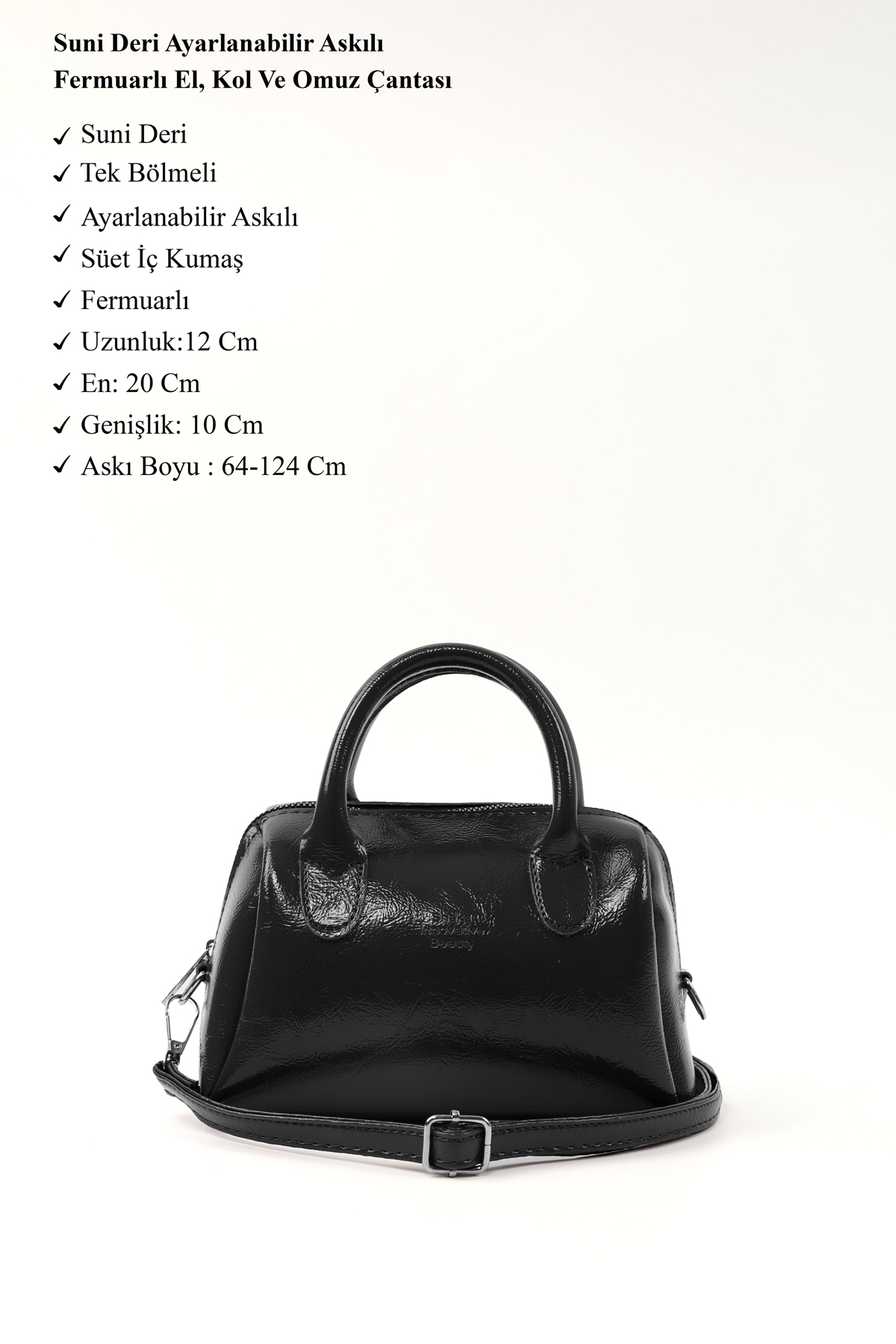 SHAKA Kırışık Dokulu Siyah Shk184 Suni Deri ,Fermuarlı Tek Bölmeli ,Askılı El, Kol ve Omuz Çantası - Görsel 3